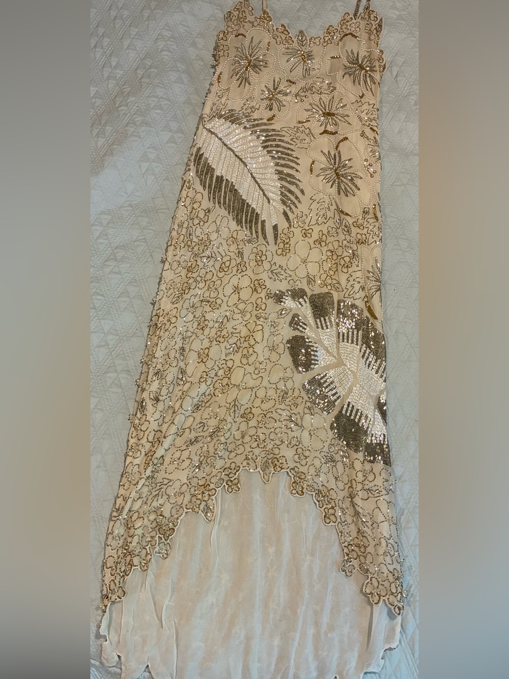 Vintage Beaded High-Low Evening Dress in Champagne Sz S